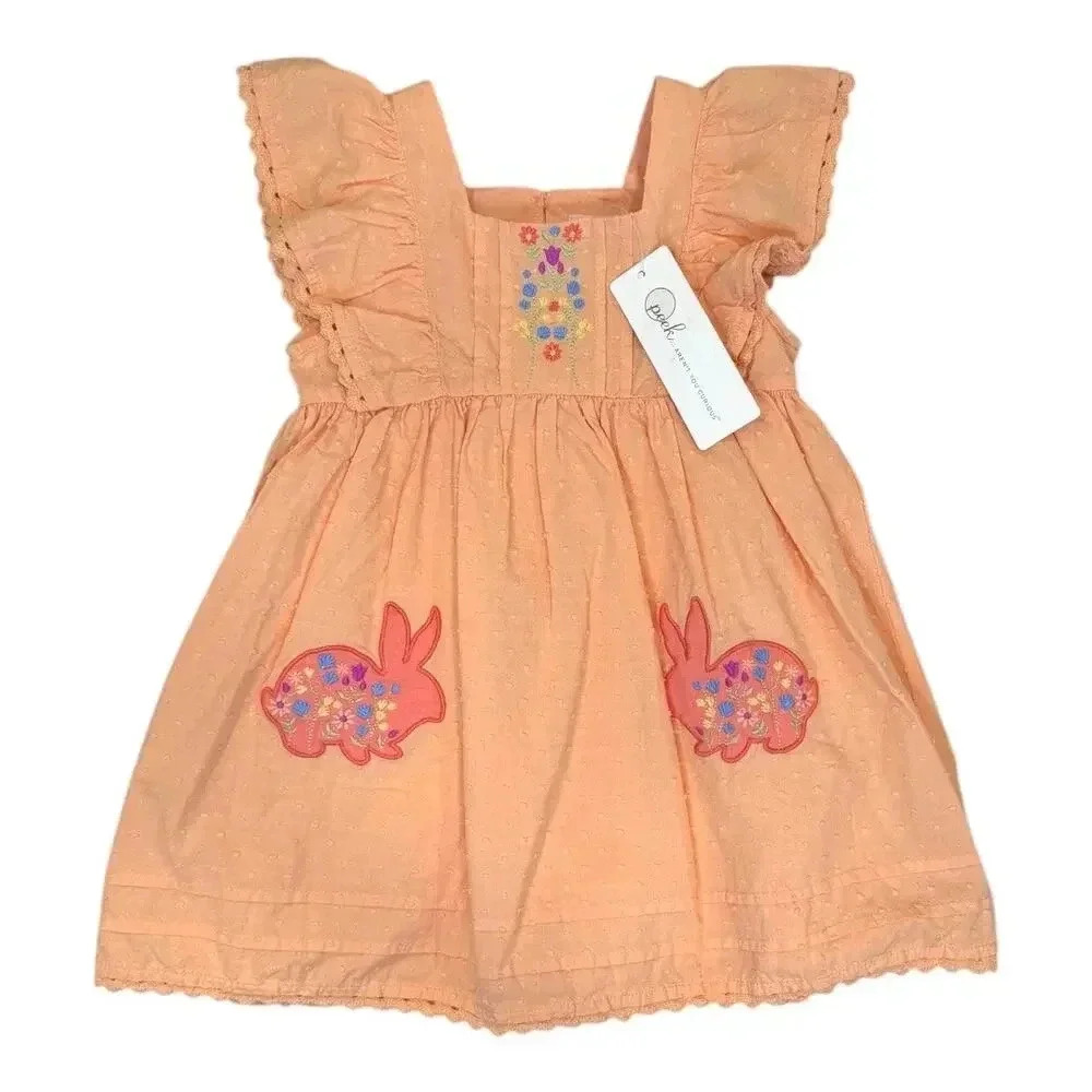 Peek Orange Embroidered Ruffle Sleeve Dress - NWT - 18-24m